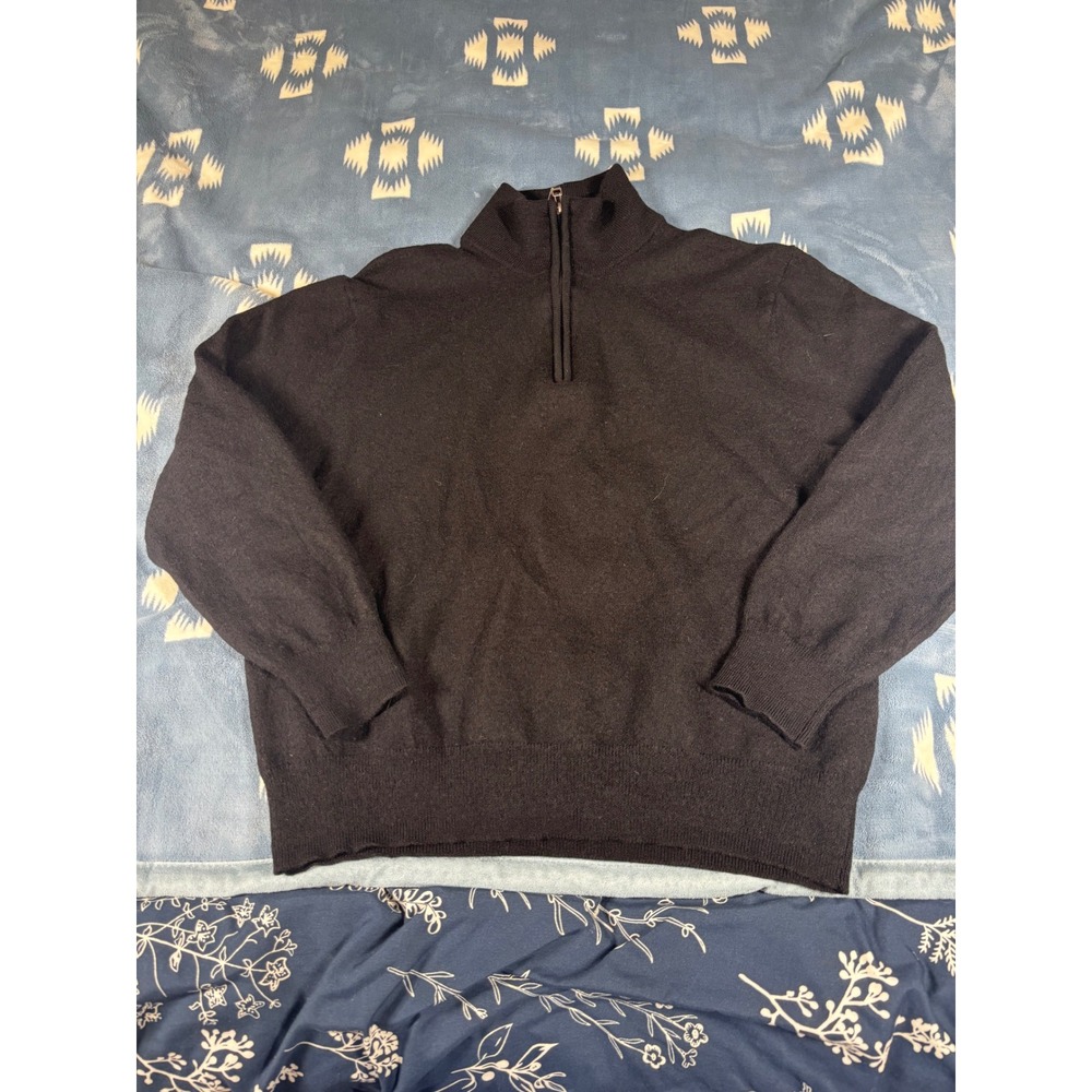 Jos A Bank Signature Collection Mens Black 100% Merino Wool Quarter Zip Sweater